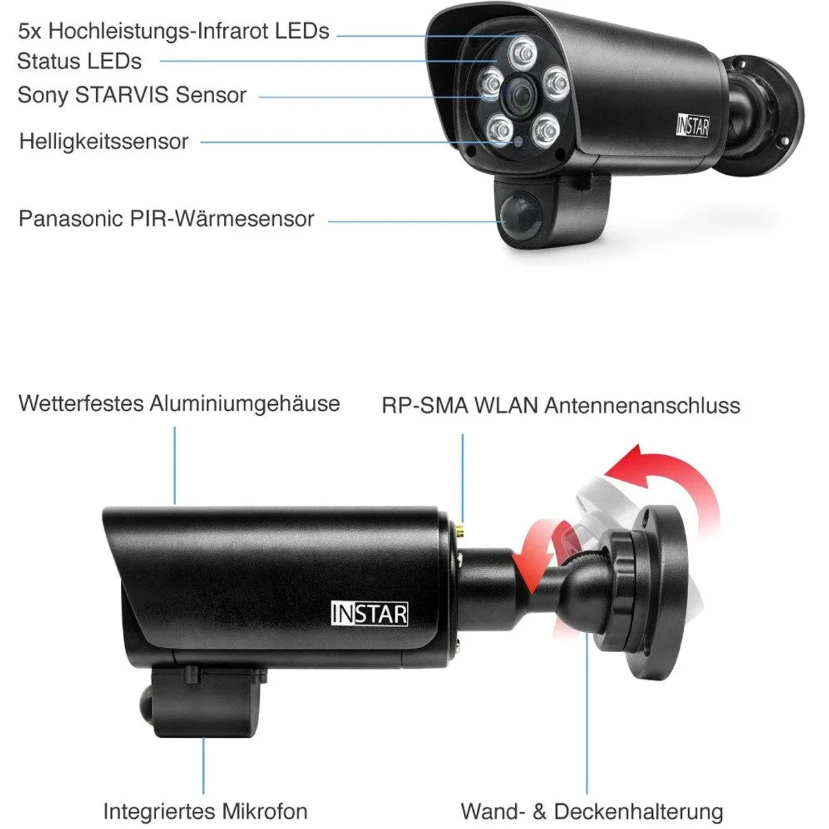 Instar IN-9408 2K+ IP Überwachungskamera, hohe Videoauflösung, AI-gestützte Objekterkennung, integriertes Mikrofon 3