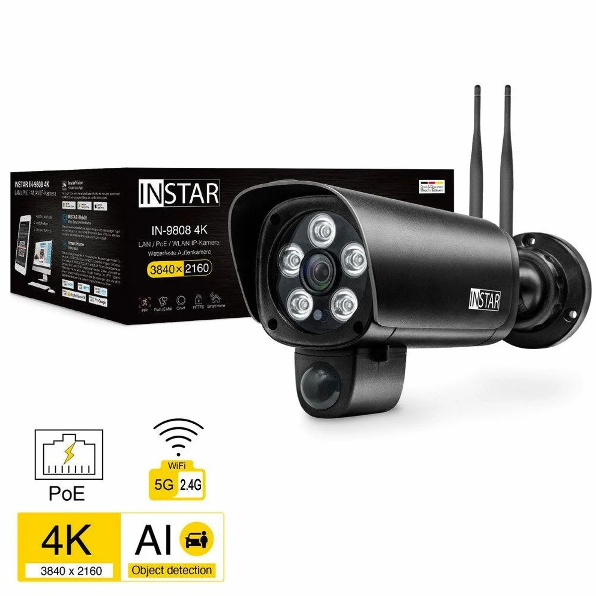 Instar IN-9808 4K Überwachungskamera, 4K Bildqualität, Smart Home-Integration, vielseitige Anschlussmöglichkeiten 2