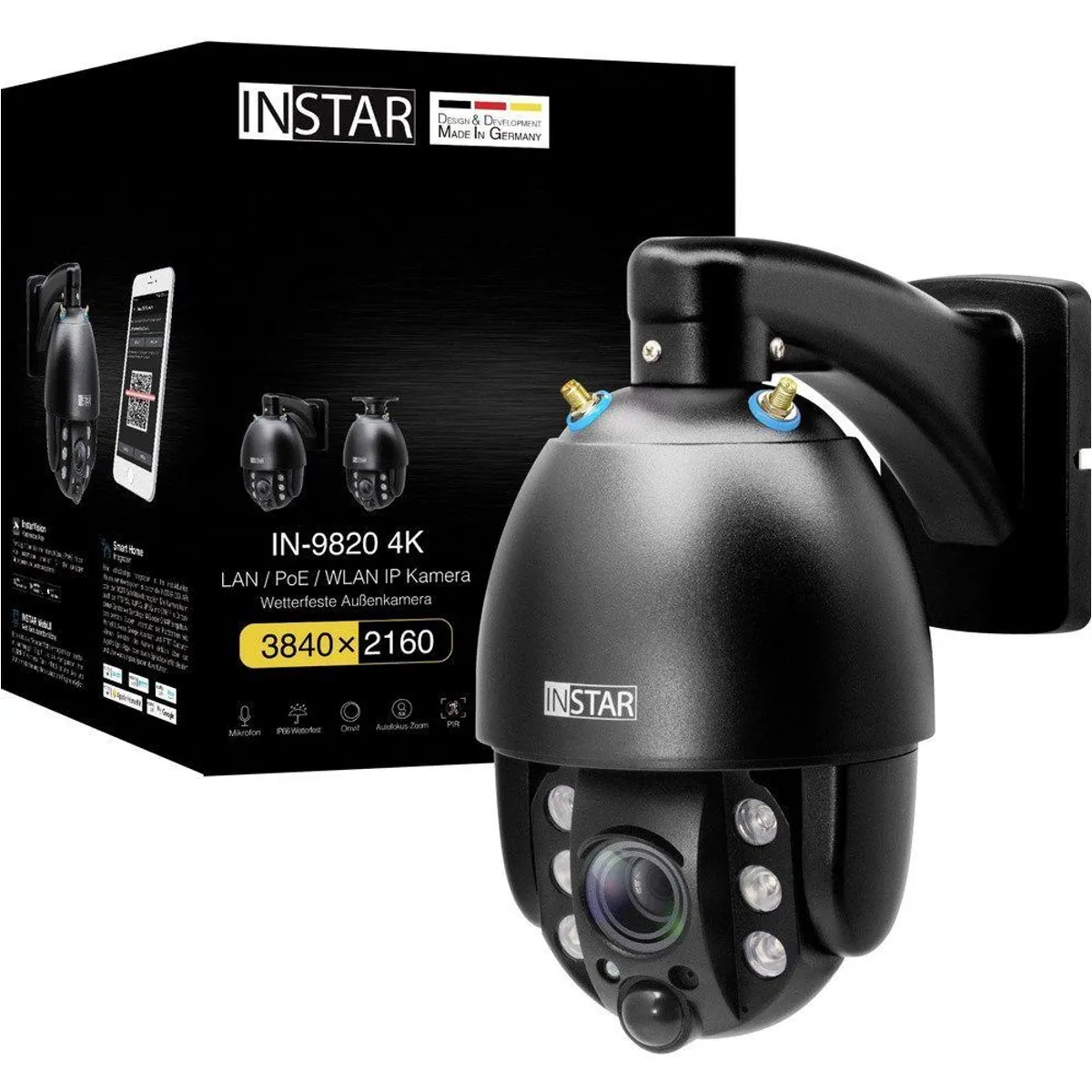 Instar IN-9820 4K Überwachungskamera, 4K Auflösung, PTZ-Steuerung, Zwei-Wege-Audio