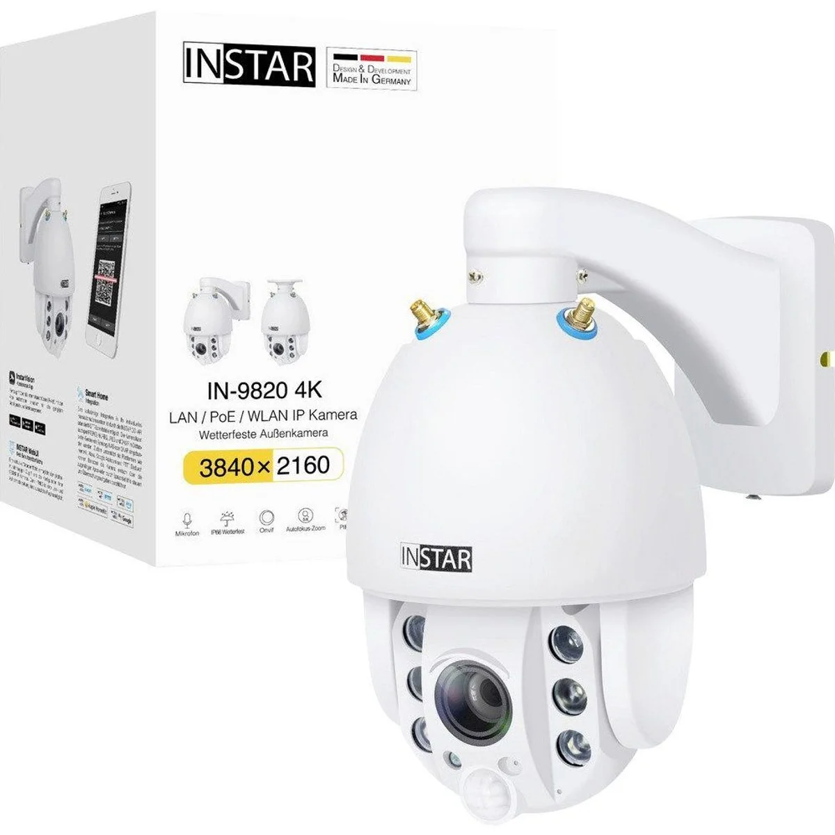 Instar IN-9820 4K Überwachungskamera, 4K Ultra HD, PTZ-Steuerung, Zwei-Wege-Audio
