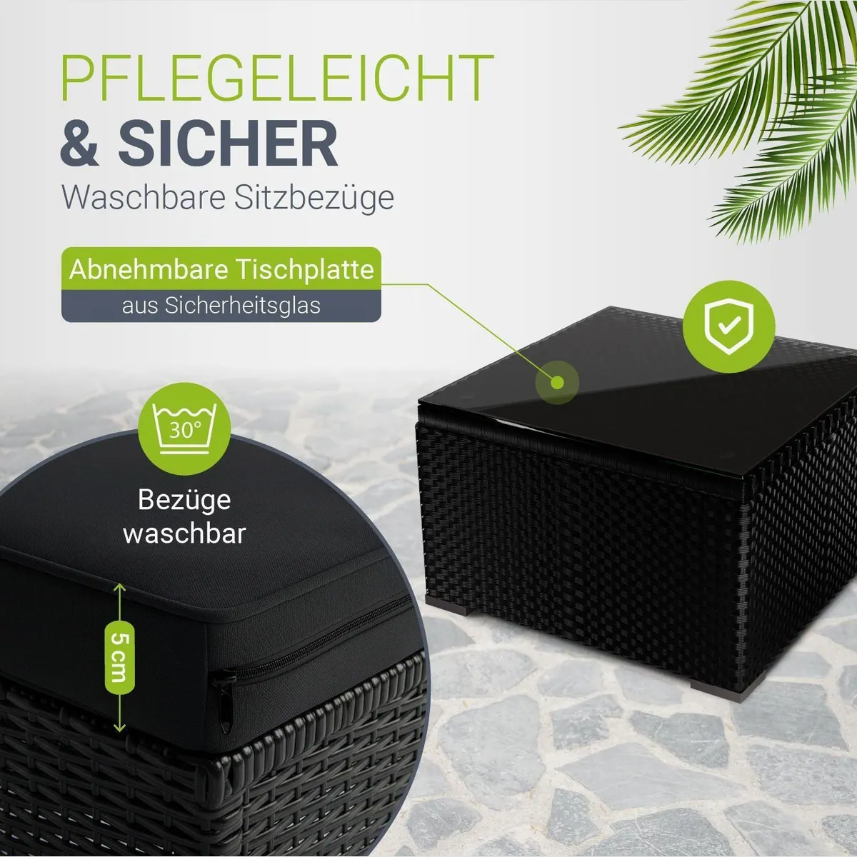 Juskys Gartenlounge-Set Punta Cana, Polyrattan, inkl. Tisch, Sofa und Hocker 2