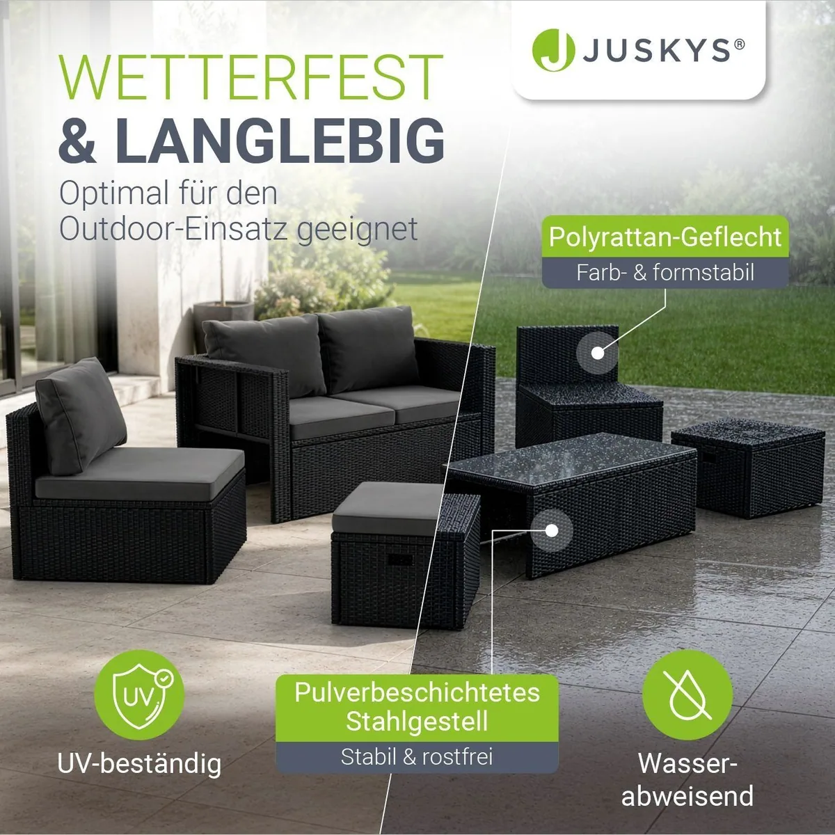 Juskys Gartenlounge-Set Salou, 6-tlg, wetterfest, für 6 Personen, mit Kissen 3