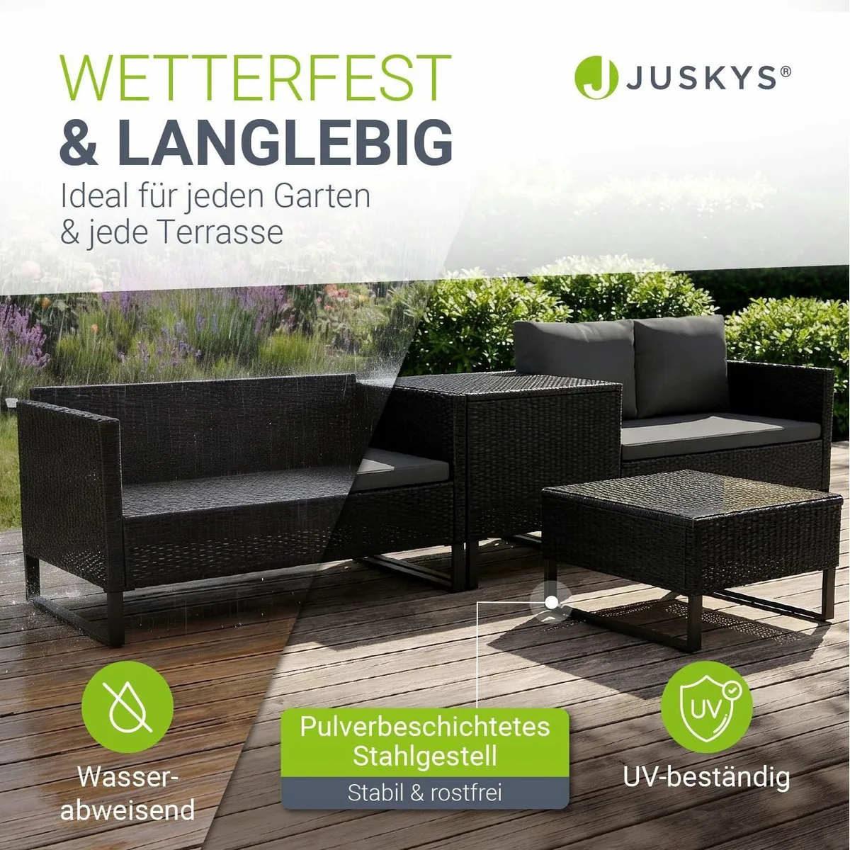 Juskys Gartenlounge-Set Santorini, wetterfest, modular, inklusive Auflagenbox 2