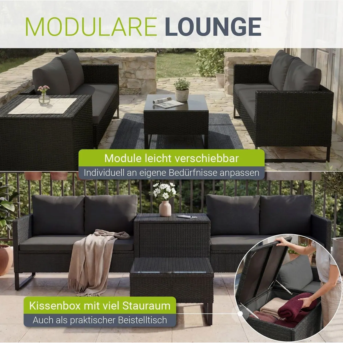 Juskys Gartenlounge-Set Santorini, wetterfest, modular, inklusive Auflagenbox 4