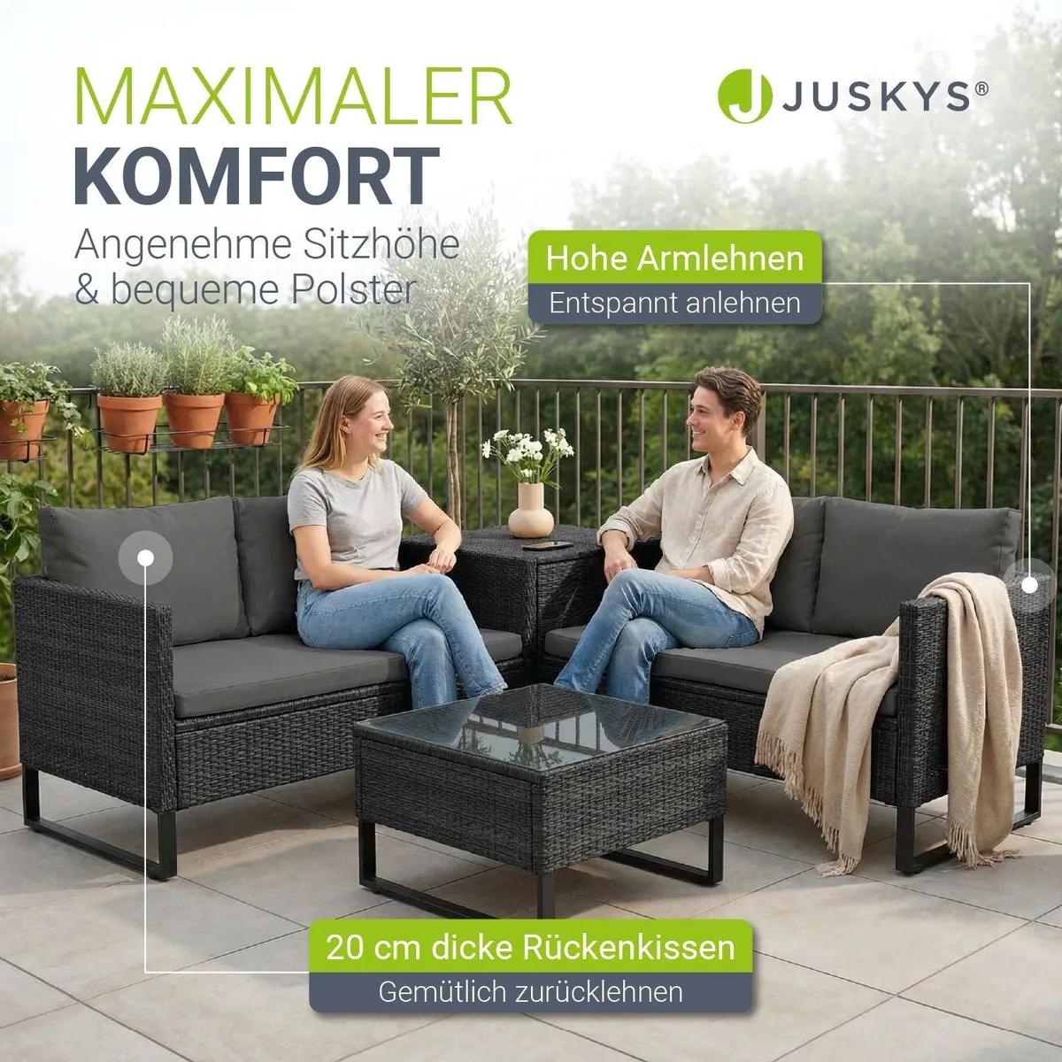 Juskys Gartenlounge-Set Santorini, wetterfest, modular, inklusive Auflagenbox 5