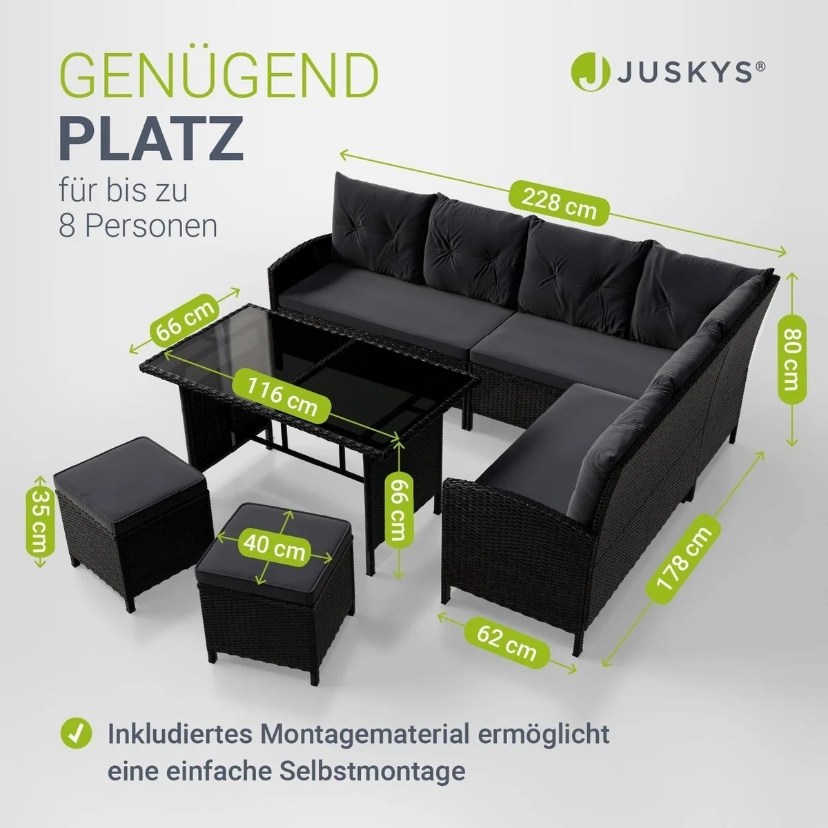 Juskys Manacor Gartenlounge-Set, modernes Polyrattan, für bis zu 8 Personen 4