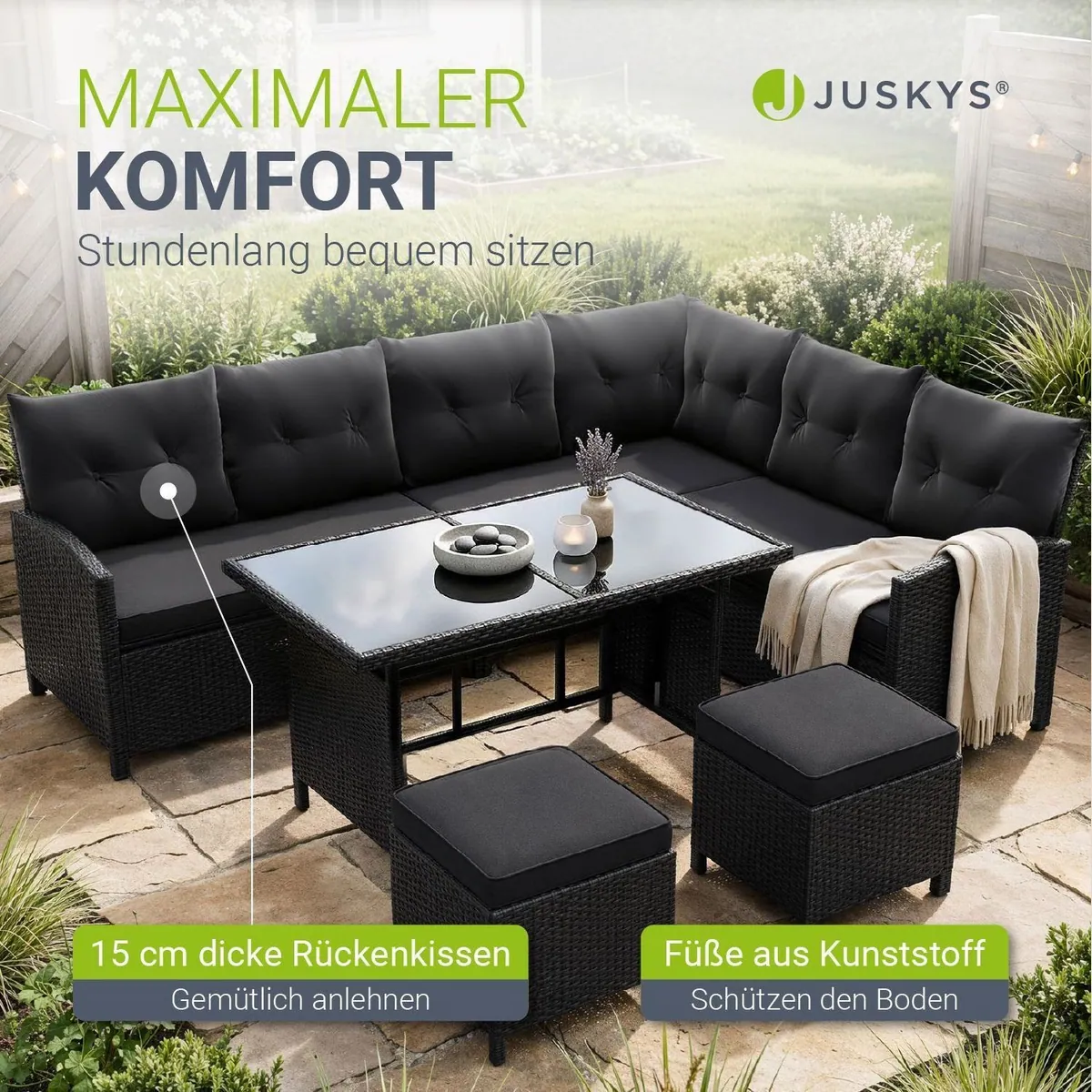 Juskys Manacor Gartenlounge-Set, modernes Polyrattan, für bis zu 8 Personen 5