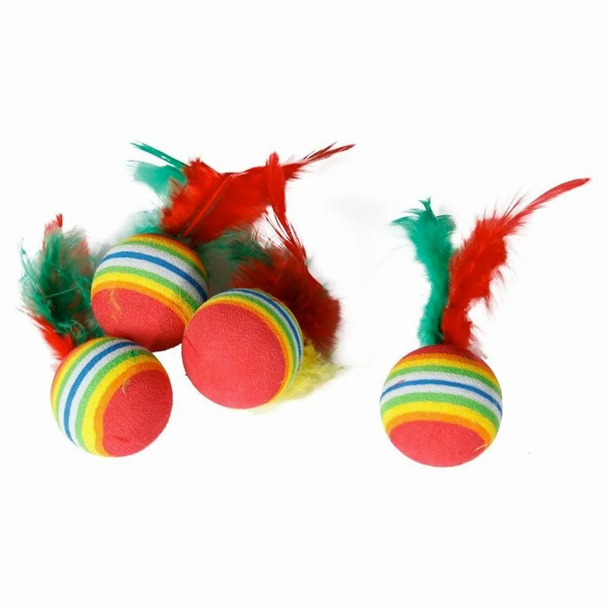 Karlie Regenbogenbälle mit Feder, 4er Set, weiches Schaumgummi, farbenfroh und spielerisch