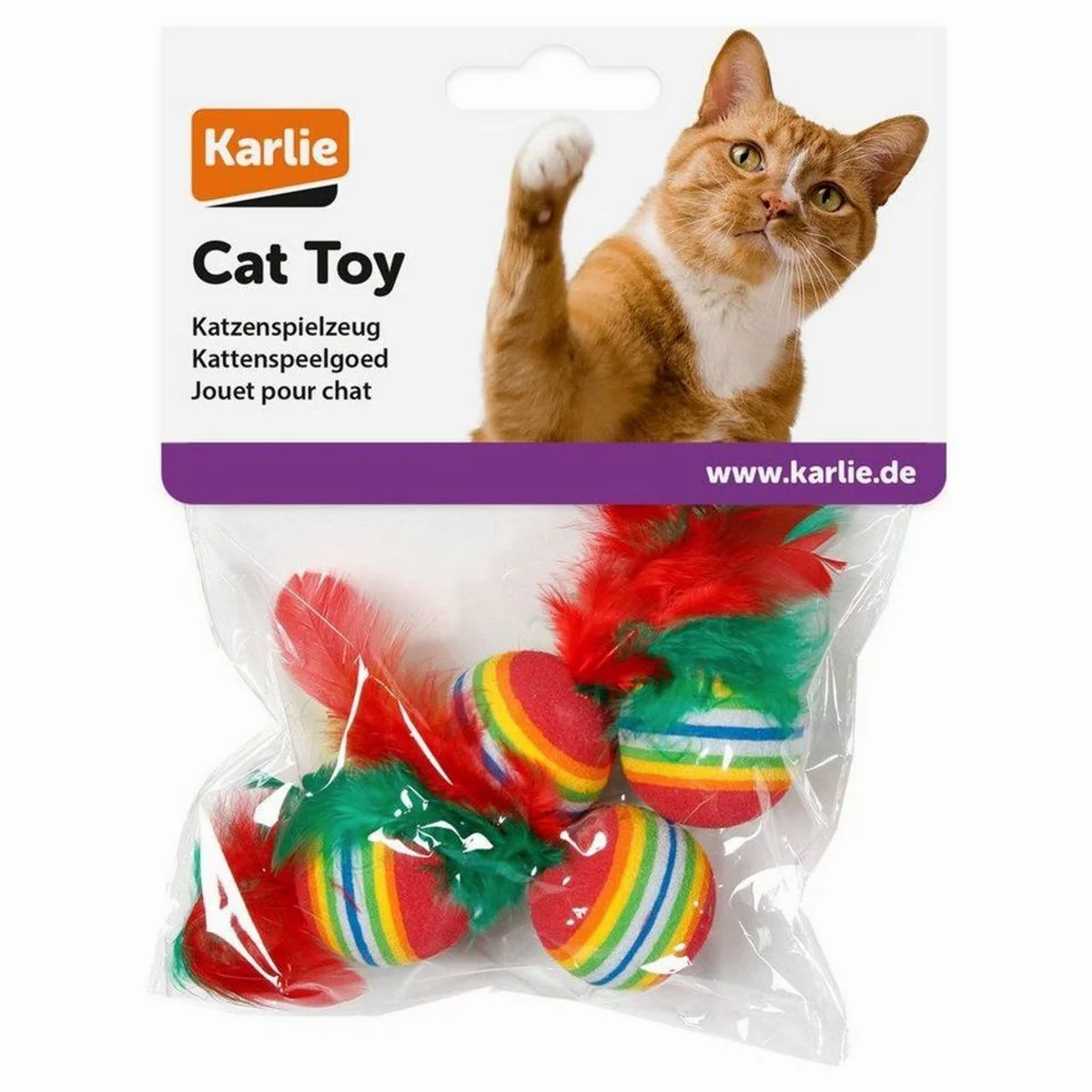 Karlie Regenbogenbälle mit Feder, 4er Set, weiches Schaumgummi, farbenfroh und spielerisch 2