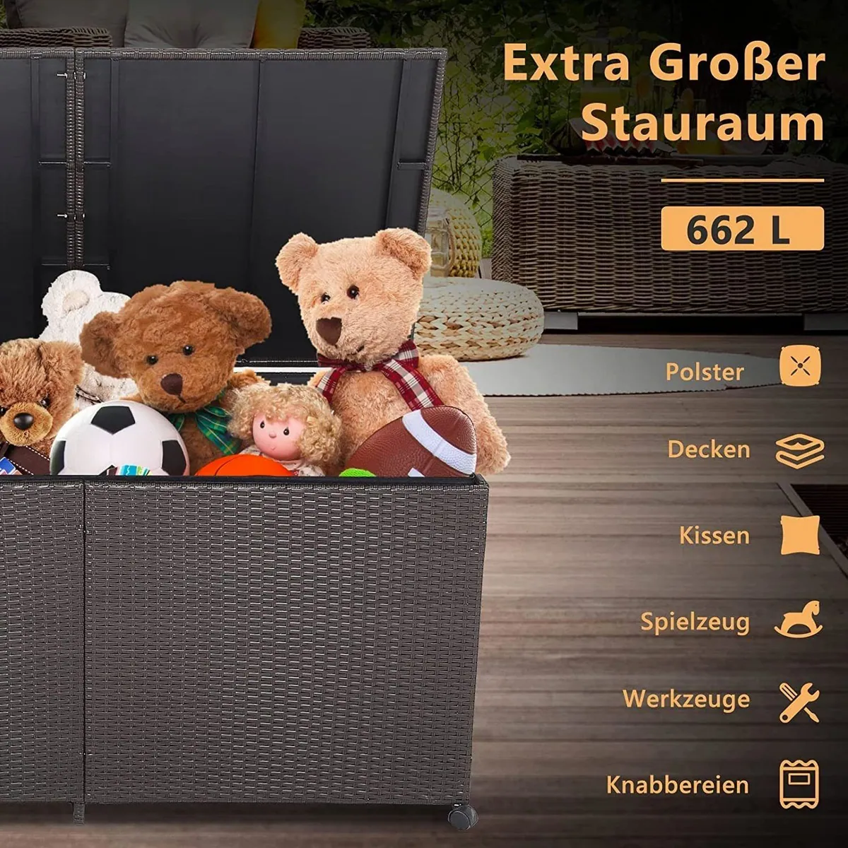 KOMFOTTEU Kissenbox Auflagenbox, 662 L Stauraum, wetterbeständig und mobil 3