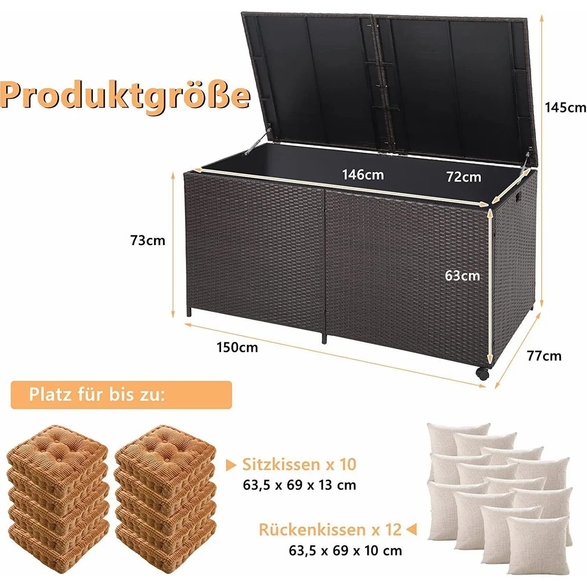 KOMFOTTEU Kissenbox Auflagenbox, 662 L Stauraum, wetterbeständig und mobil 5