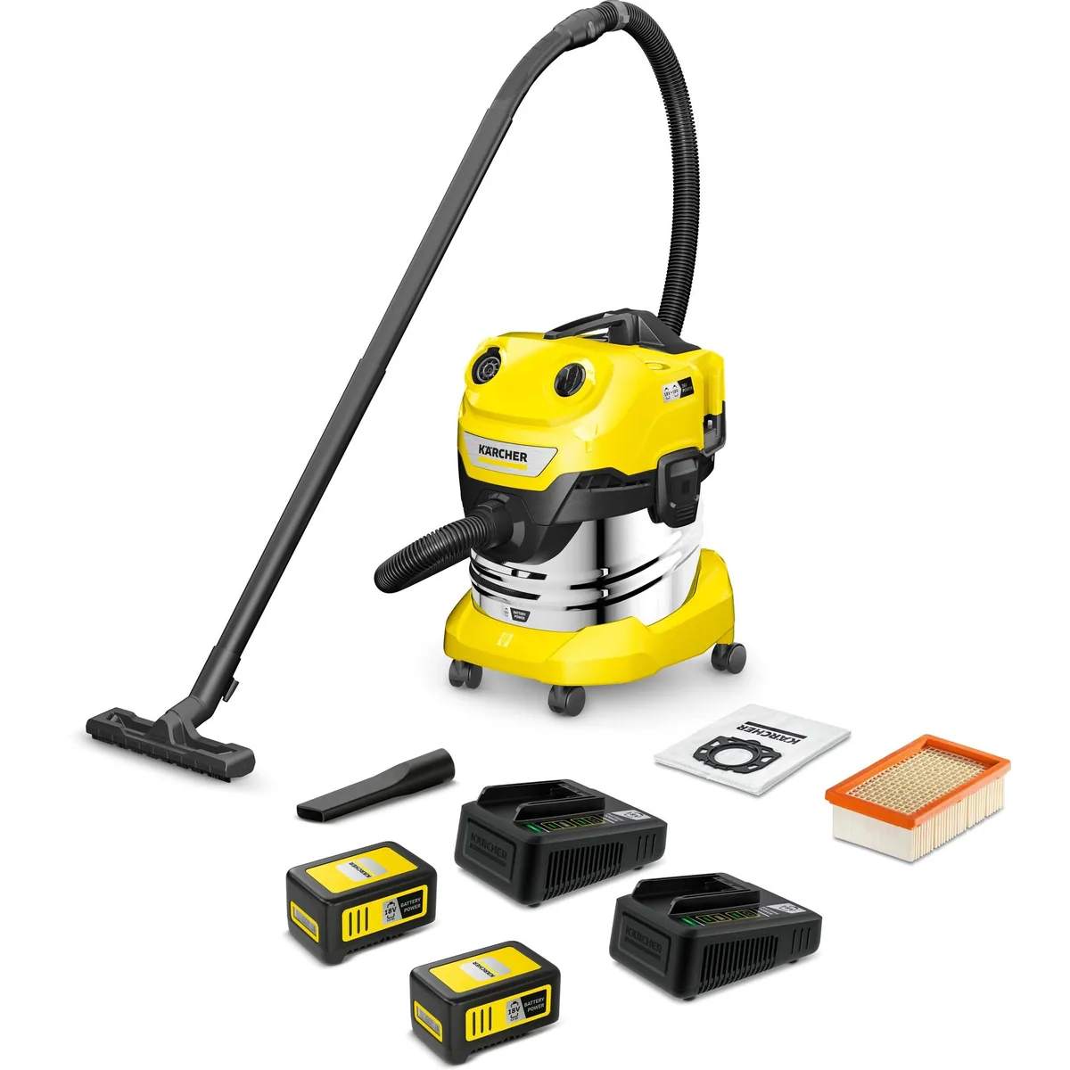 Kärcher WD 4-18 S Dual Battery Set, kraftvoller 36-V-Motor, 20 l Edelstahlbehälter, inkl. Akku