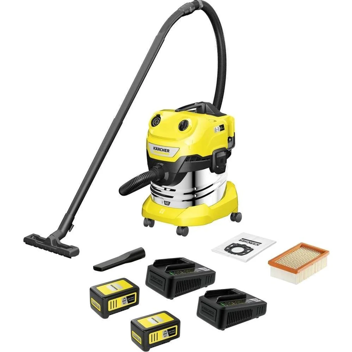 Kärcher WD 4-18 S Dual Battery Set, kraftvoller 36-V-Motor, 20 l Edelstahlbehälter, inkl. Akku 5