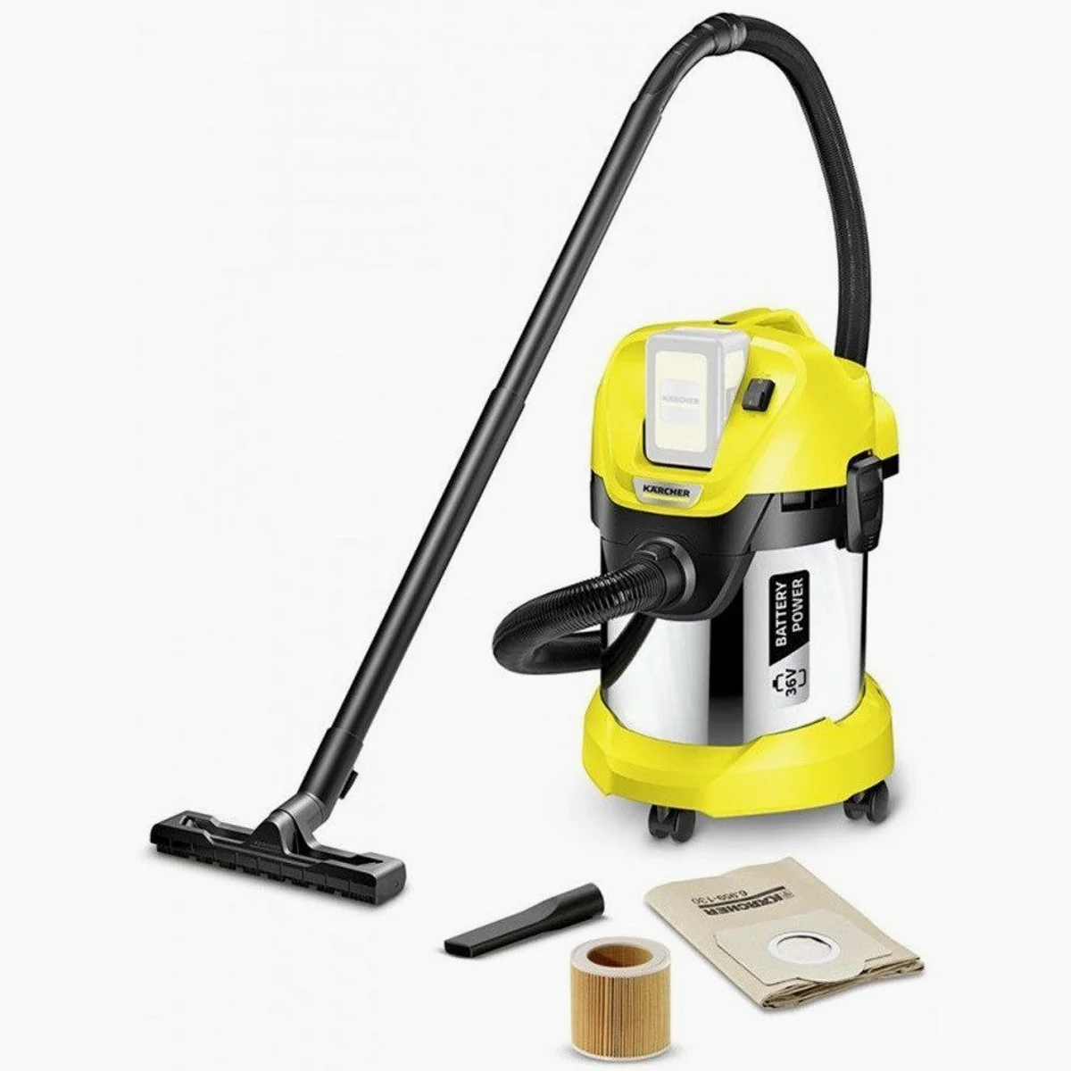 Kärcher WD 3 Battery Premium, flexibler Mehrzwecksauger mit 17-l-Edelstahlbehälter