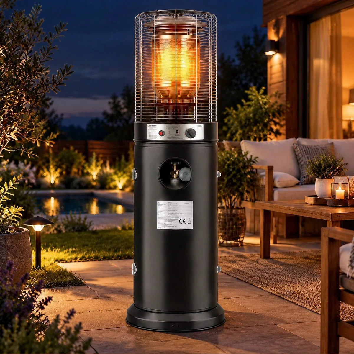 Ledklang Gasheizstrahler, stufenlose Wärme von 5–10 kW, Flammabschaltung, für Garten und Camping