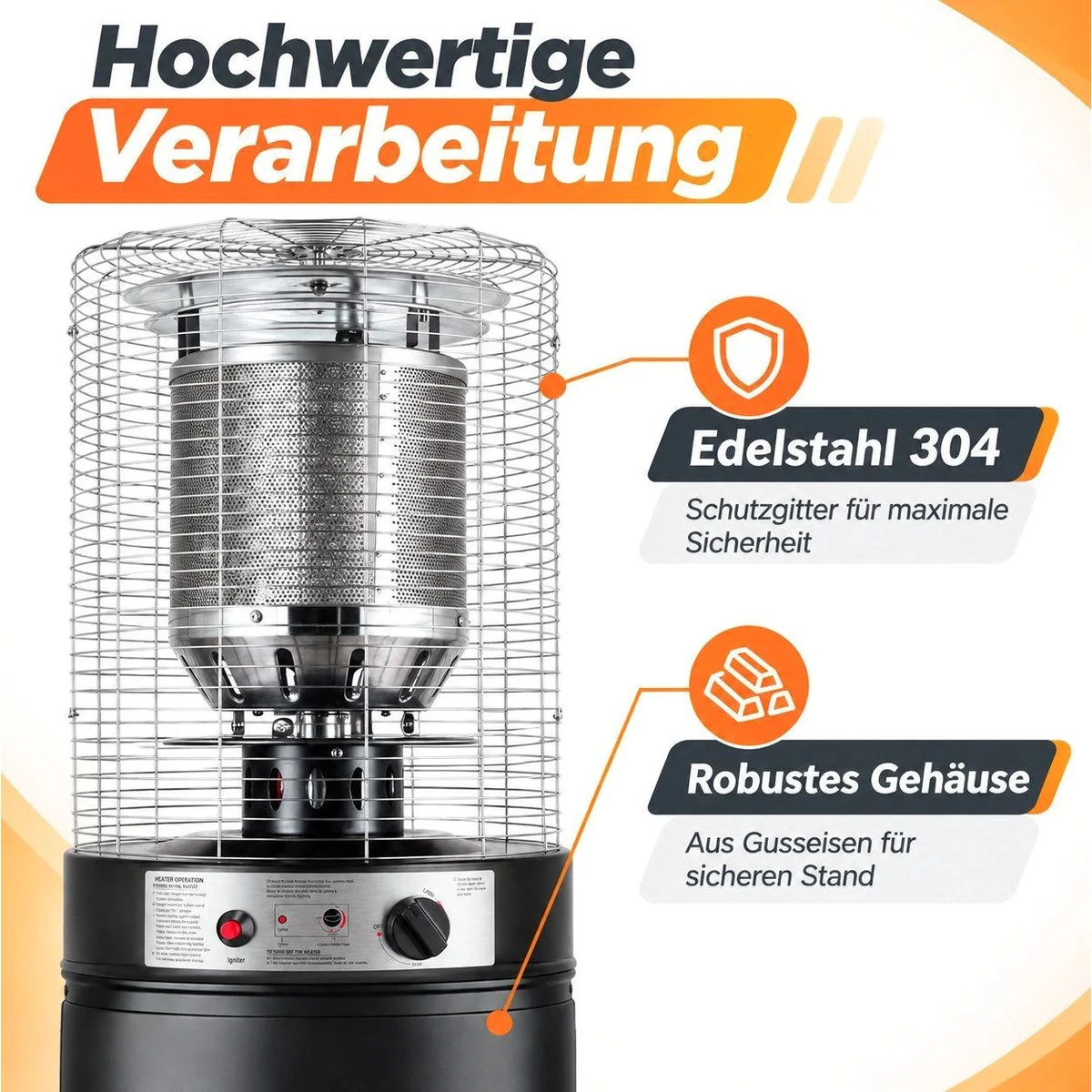 Ledklang Gasheizstrahler, stufenlose Wärme von 5–10 kW, Flammabschaltung, für Garten und Camping 3