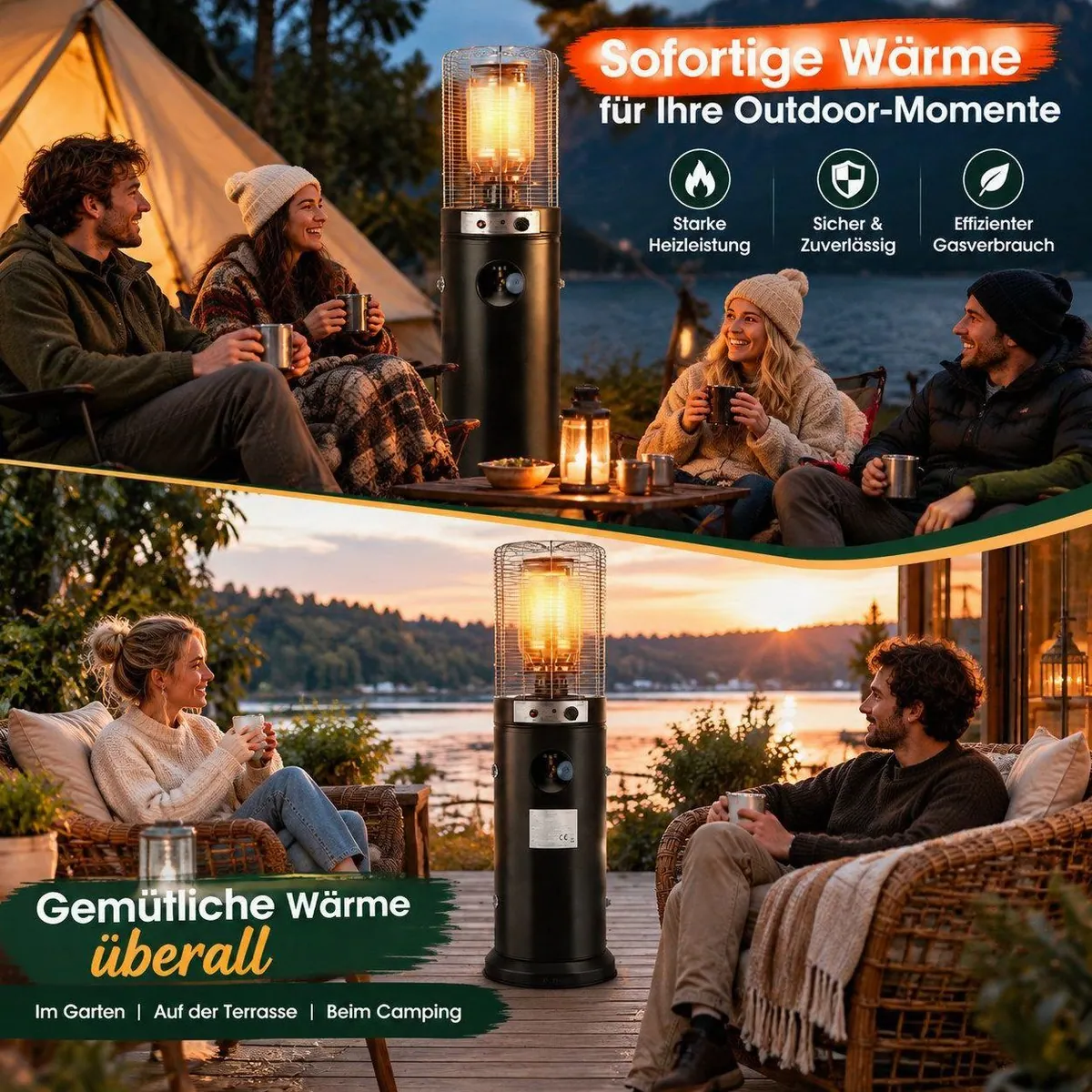 Ledklang Gasheizstrahler, stufenlose Wärme von 5–10 kW, Flammabschaltung, für Garten und Camping 4