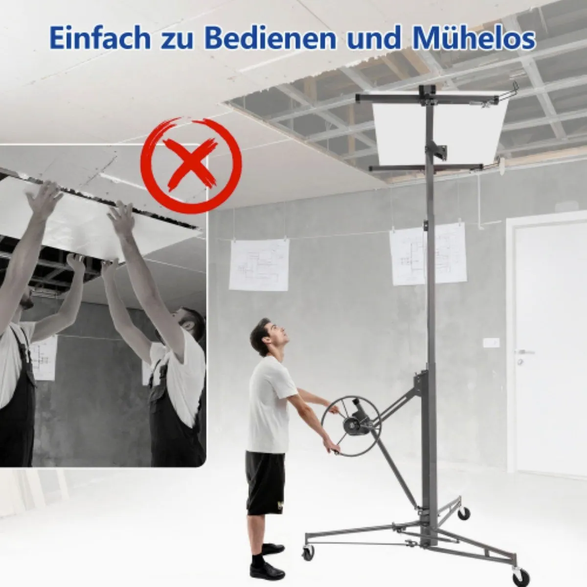 Luckice Plattenheber Gipskartonplatten-Heber, max. 68 kg Traglast, 350 cm Öffnungsweite 5