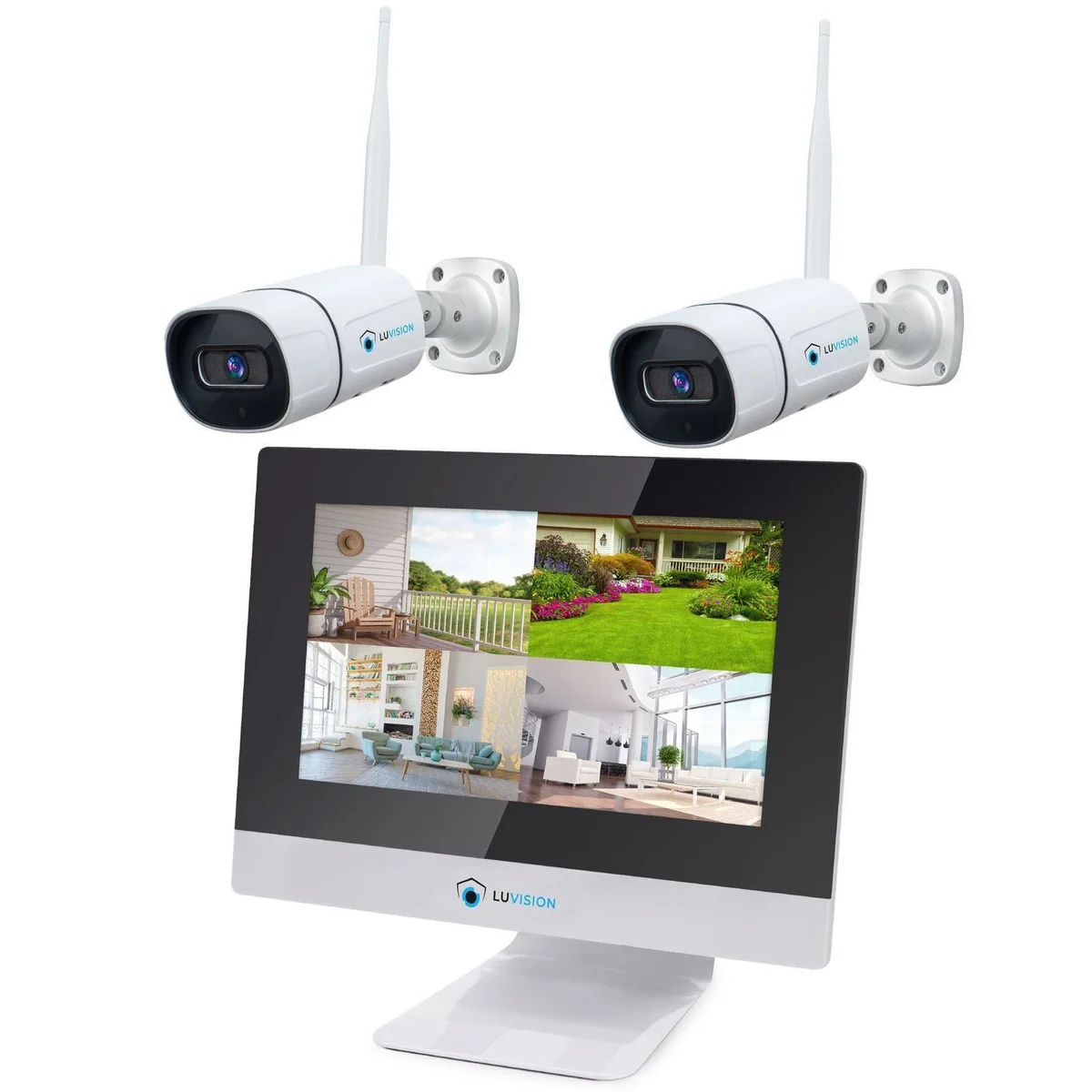 LUVISION Überwachungskamera Set, 10,1" Monitor, KI Personenerkennung, bis zu 8 Kameras