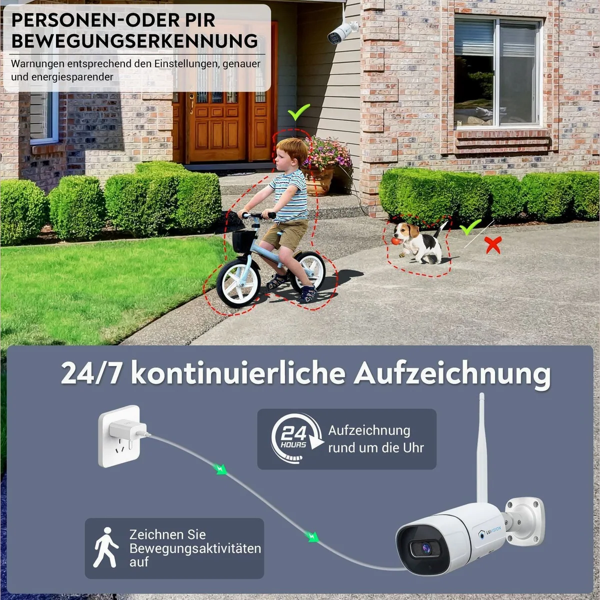 LUVISION Überwachungskamera Set, 10,1" Monitor, KI Personenerkennung, bis zu 8 Kameras 5