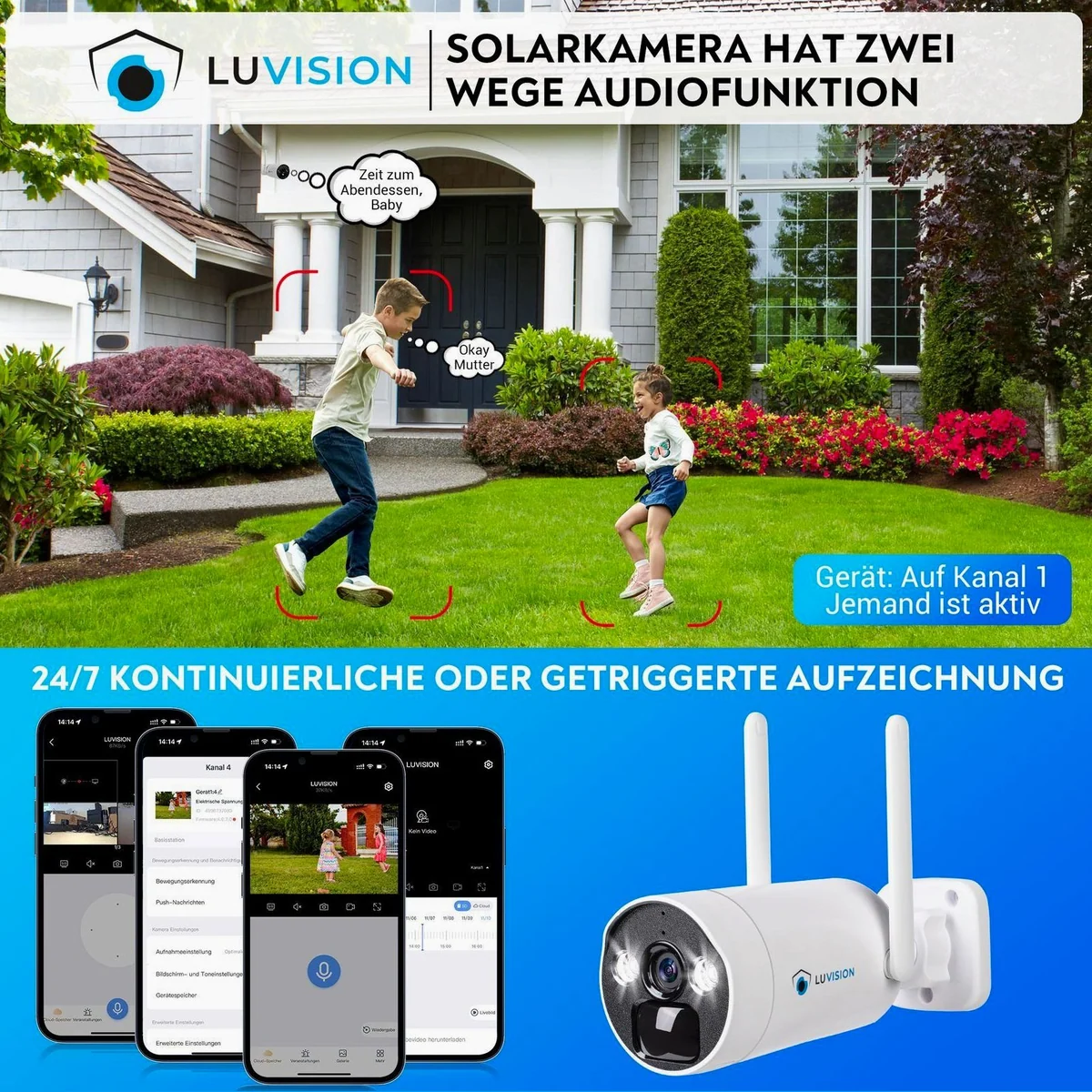LUVISION BK23-W Überwachungskamera, 4MP Auflösung, KI Bewegungserkennung, Solar betrieben 2