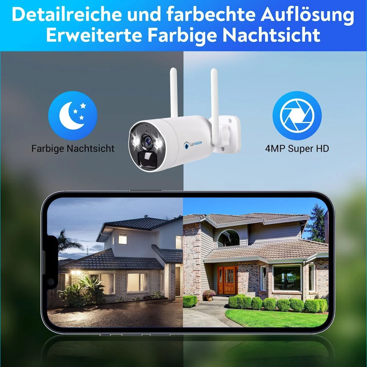 LUVISION BK23-W Überwachungskamera, 4MP Auflösung, KI Bewegungserkennung, Solar betrieben 4