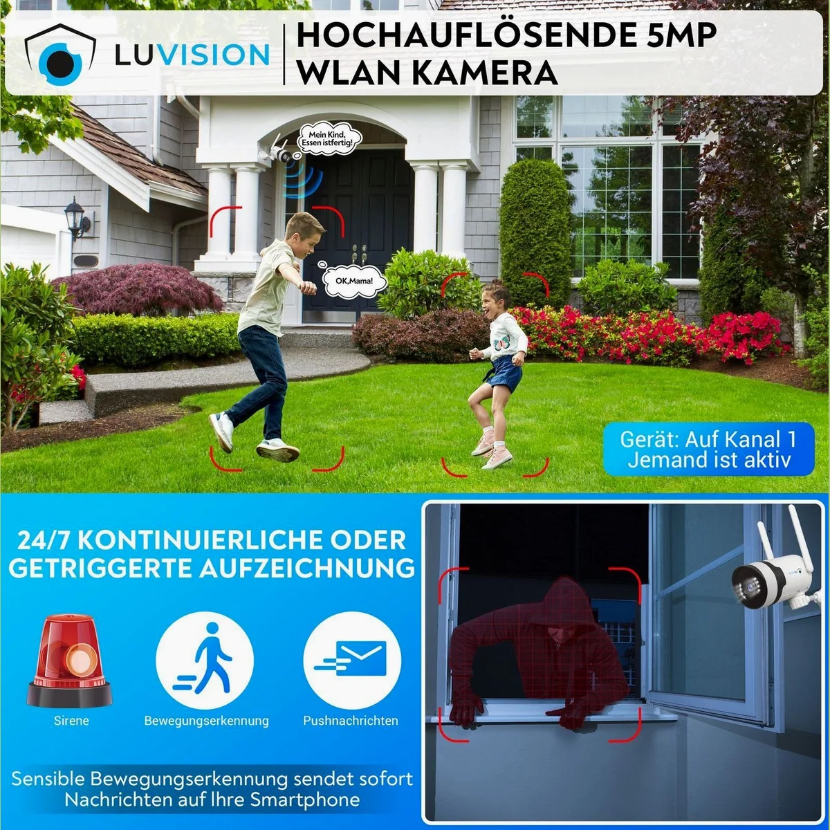 LUVISION K8508-MW Überwachungssystem, 5MP Kamera, 12,5" Monitor, KI Bewegungsverfolgung 5