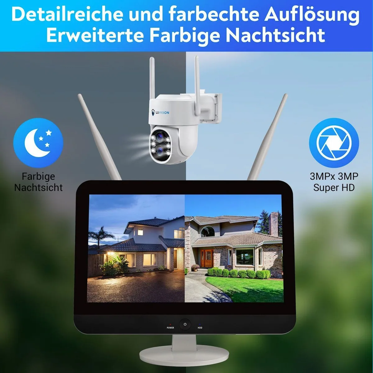 LUVISION K8210-W6 Überwachungssystem, 12,5" Monitor, KI Bewegungsverfolgung, 4 Kameras 3
