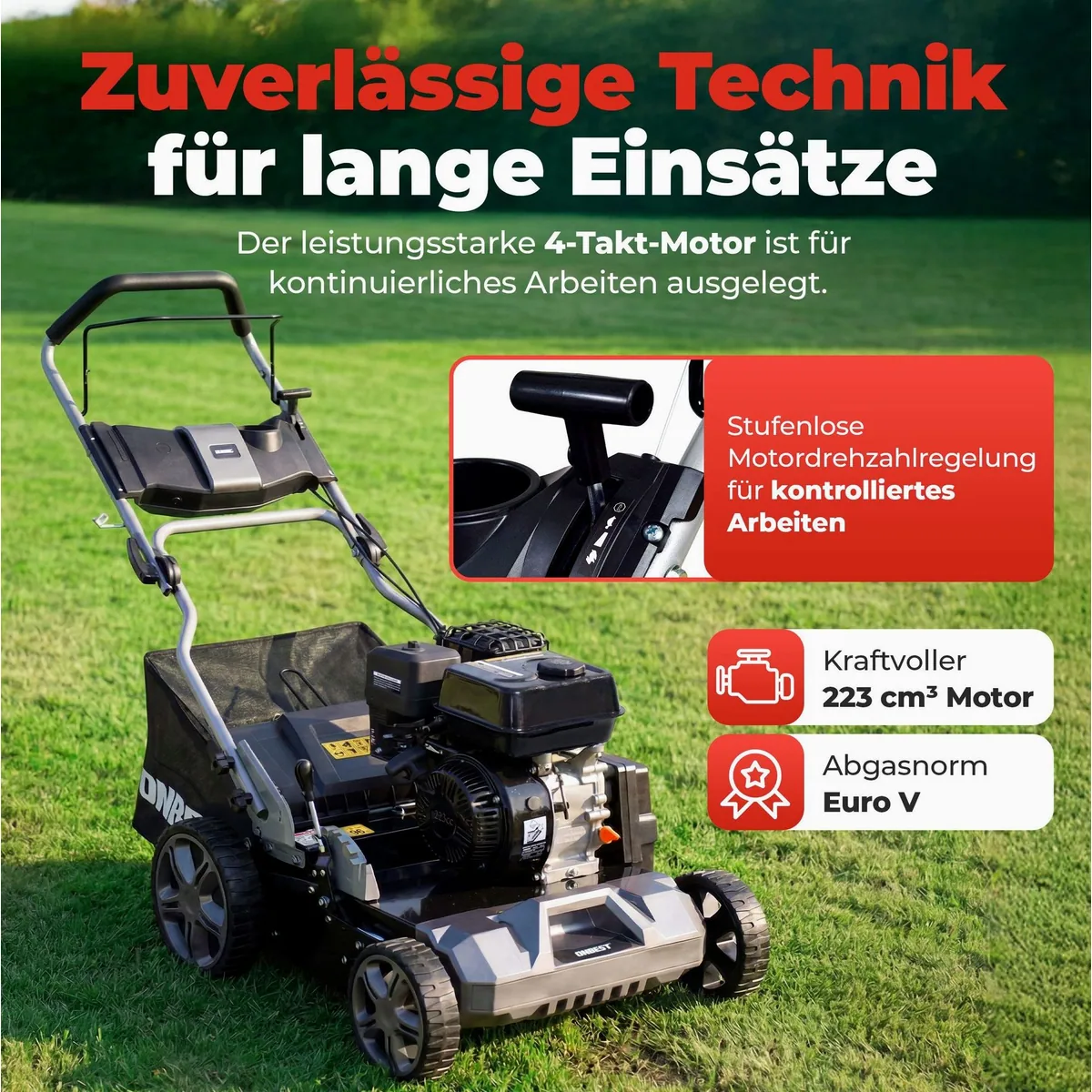 Onbest Benzin-Vertikutierer S4544, 4-Takt-Motor, 2-in-1-Funktion, 44 cm Arbeitsbreite 4