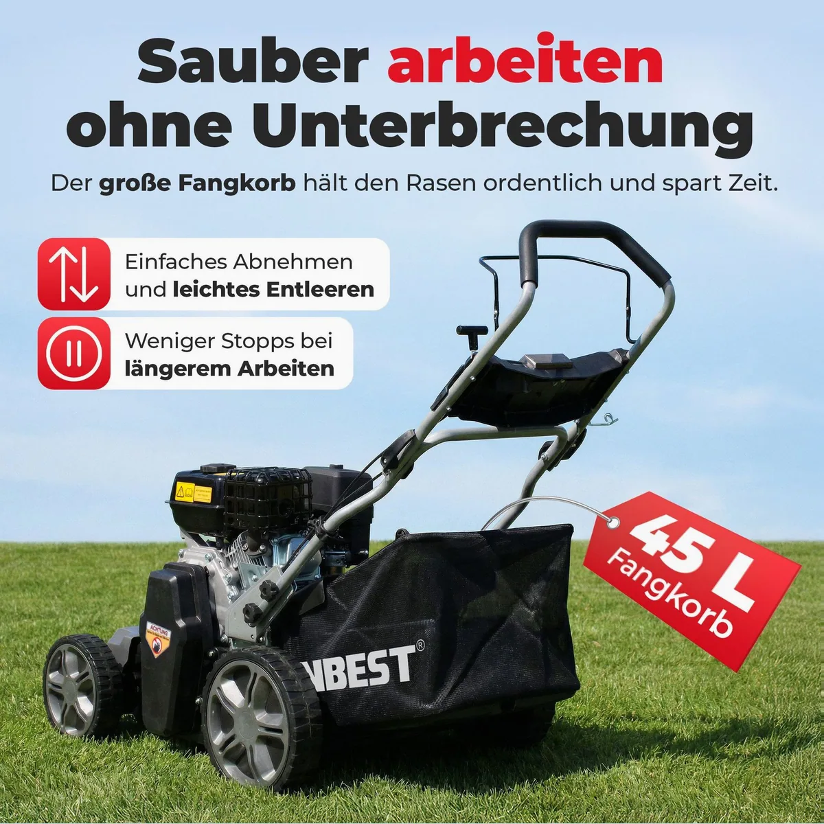 Onbest Benzin-Vertikutierer S4544, 4-Takt-Motor, 2-in-1-Funktion, 44 cm Arbeitsbreite 5