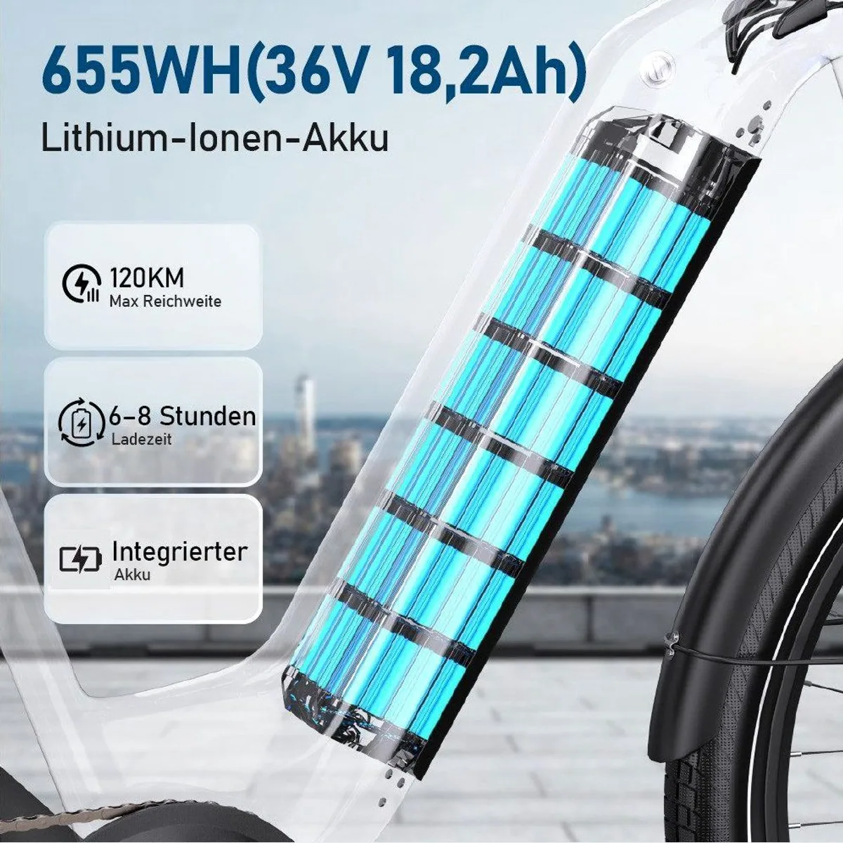 Onesport E-Bike Cityrad, 120 km Reichweite, 250 W Motor, 7-Gang Shimano 5