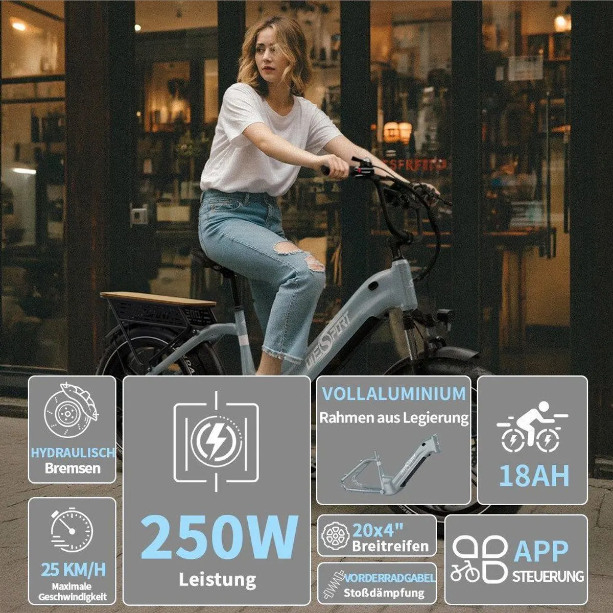 Onesport E-Bike Cityrad, 250W Heckmotor, 130 km Reichweite, hydraulische Bremsen, App-Steuerung 4
