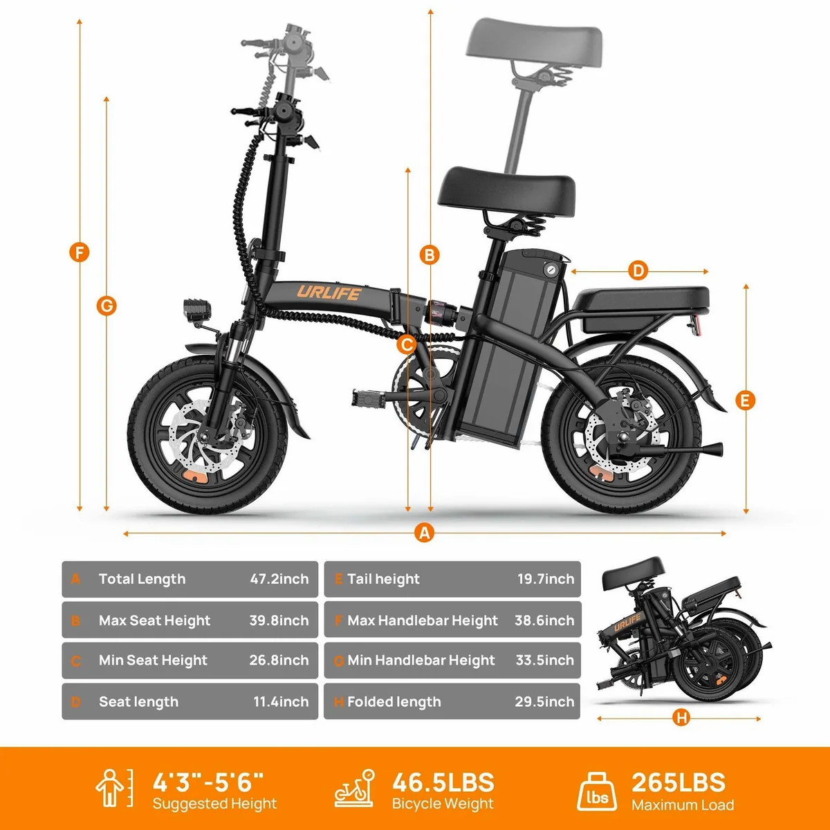 PRASKY F1L Faltrad E-Bike, 14 Zoll, 48V Akku, 40 km Reichweite 5