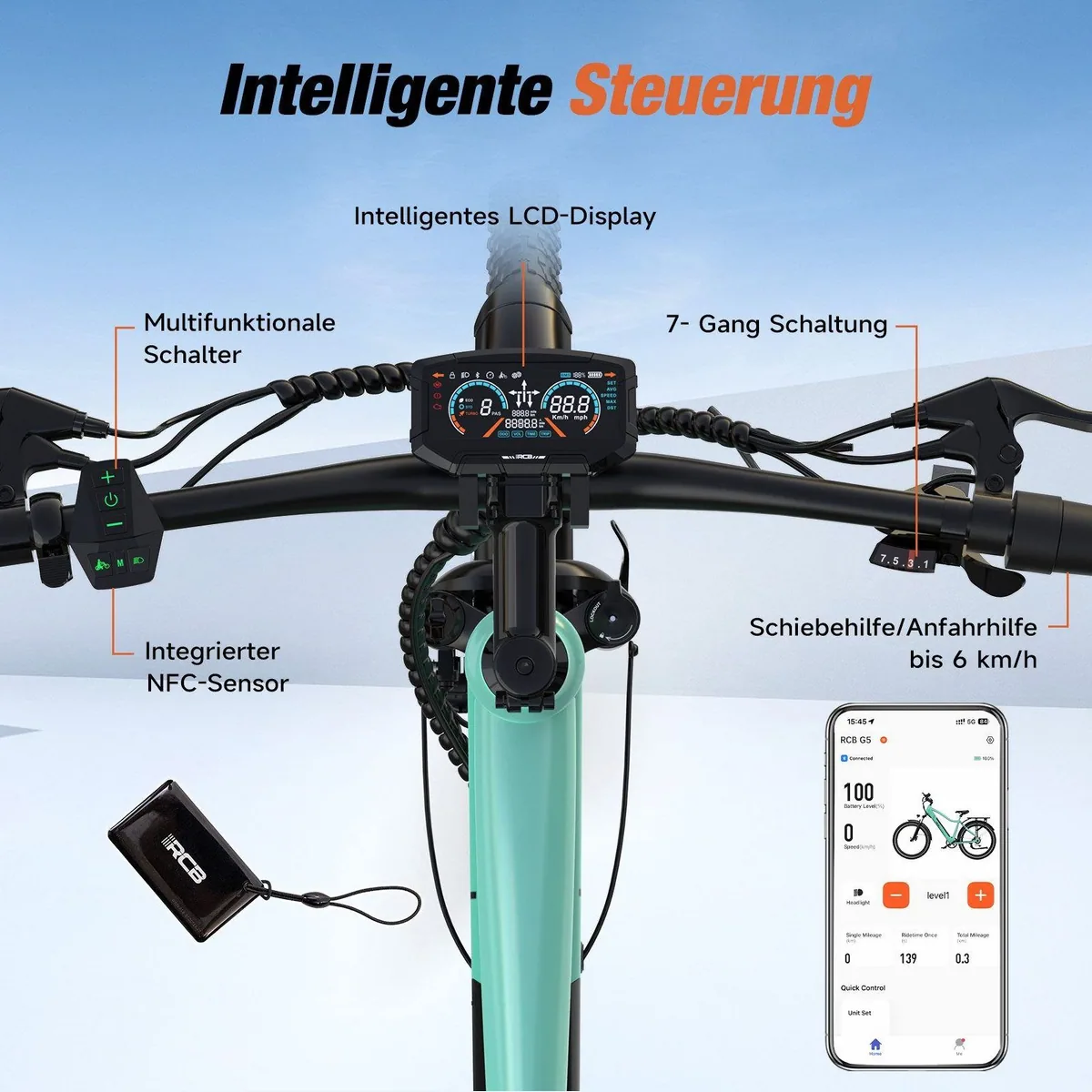 RCB E-Bike Pedelec G5, kraftvoller Motor, 7-Gang-Schaltung, integrierter Akku — max. 100 km Reichweite 5