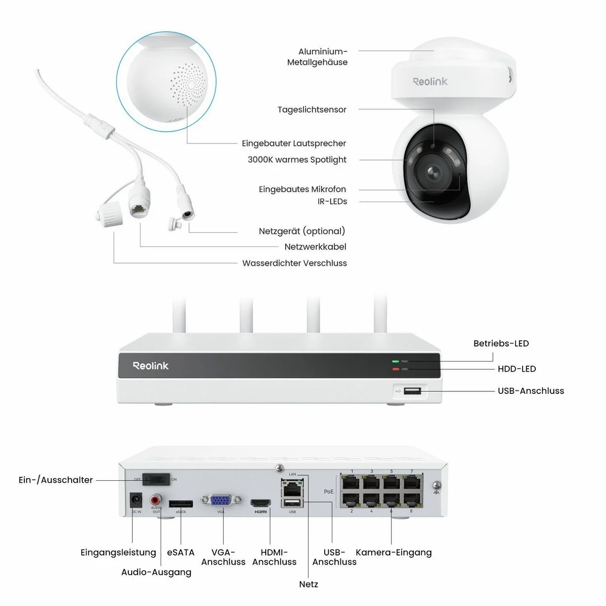 Reolink 4K PoE PT Überwachungskamera, 360° Auto-Tracking, 8-Kanal NVR mit 2TB HDD 5