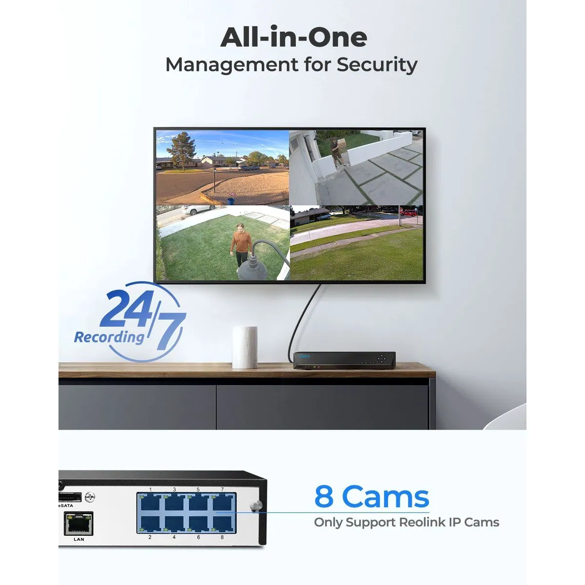 Reolink RLK8-800B4-A Überwachungskamera Set, 4K UHD, 24/7 Aufzeichnung, PoE 5