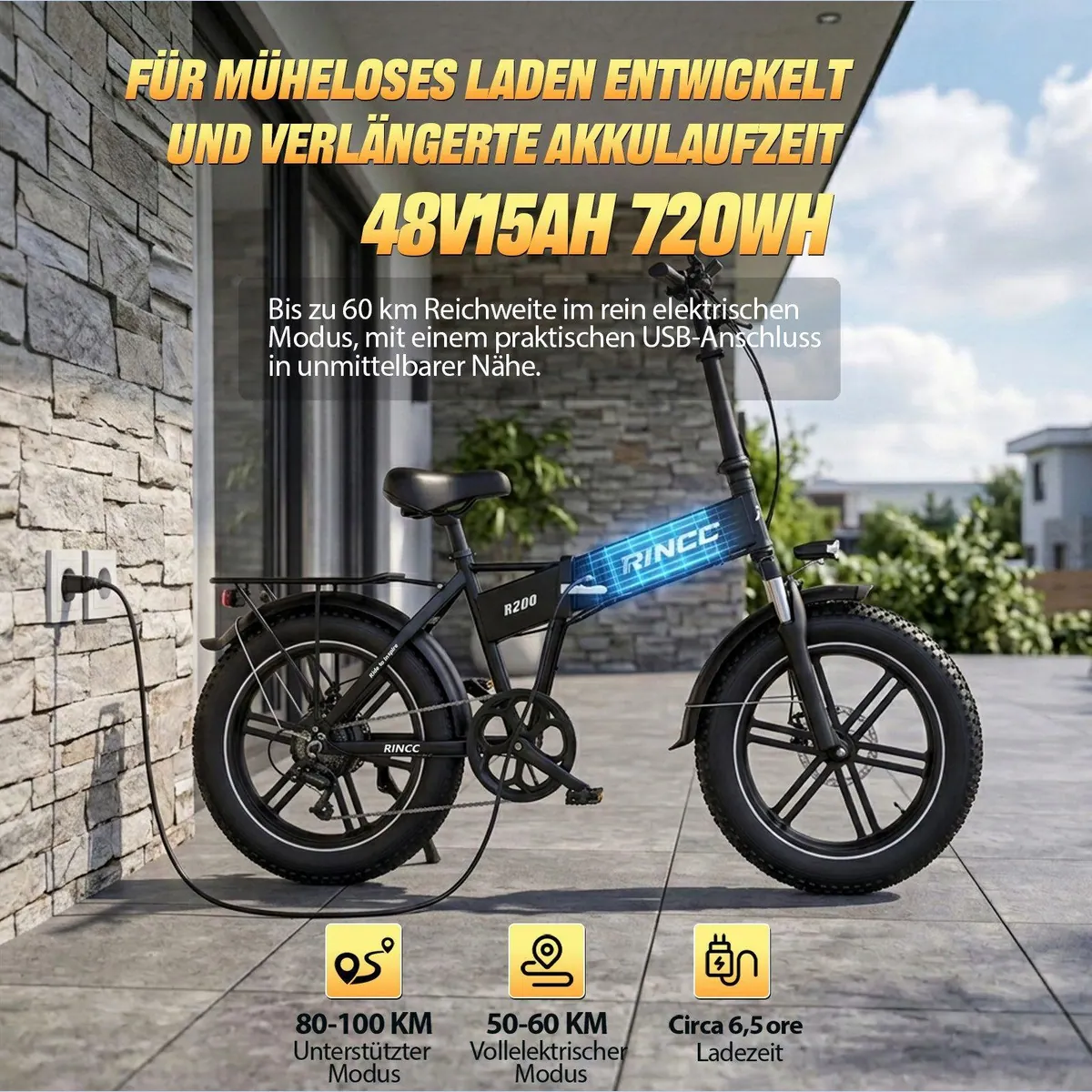 Rincc E-Bike 20" 48V 15Ah, leistungsstark & faltbar, bis 100 km Reichweite 2
