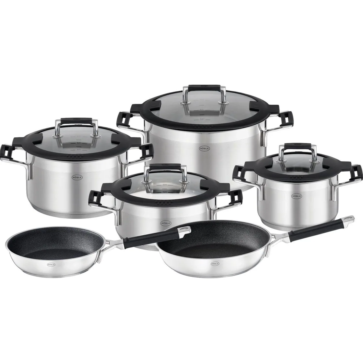 Rösle Topf-Set Silence Pro, 6-teilig, Edelstahl und Silikon