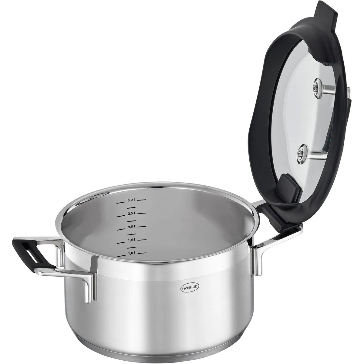 Rösle SILENCE PRO Topf-Set, 5-teilig, Edelstahl 18/10 — Kochen ohne Klappern, Innenskalierung, spülmaschinengeeignet 2