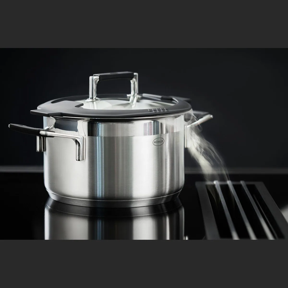 Rösle SILENCE PRO Topf-Set, 5-teilig, Edelstahl 18/10 — Kochen ohne Klappern, Innenskalierung, spülmaschinengeeignet 4