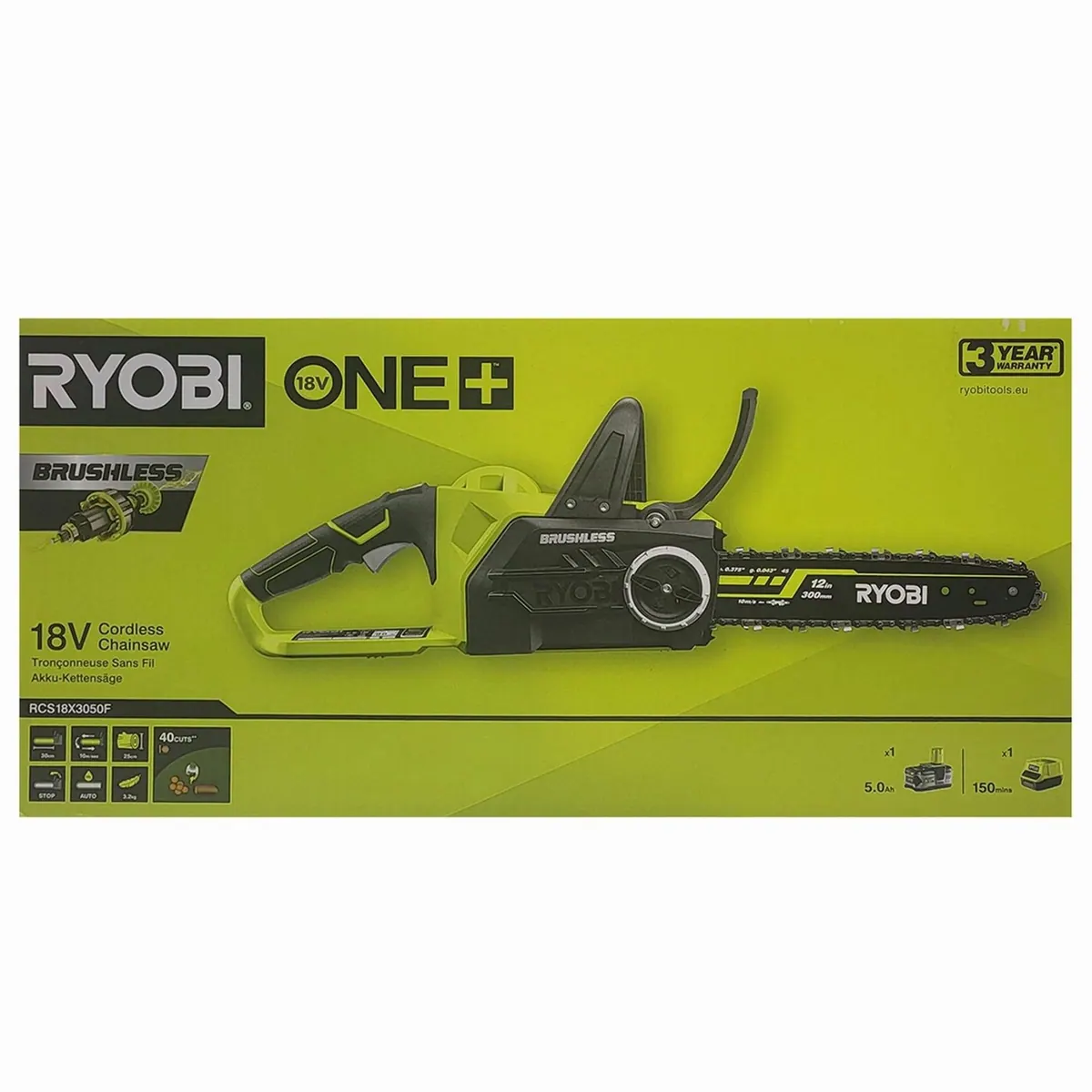 Ryobi RCS18X3050F Akku-Kettensäge, 30 cm Führungsschiene, bürstenloser Motor