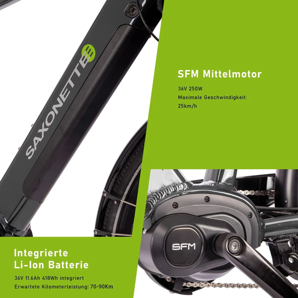 SAXONETTE E-Bike Cityrad ADVANCED SPORT, 3-Gang Shimano Alivio, integrierter Akku, leistungsstarker Heckmotor 3