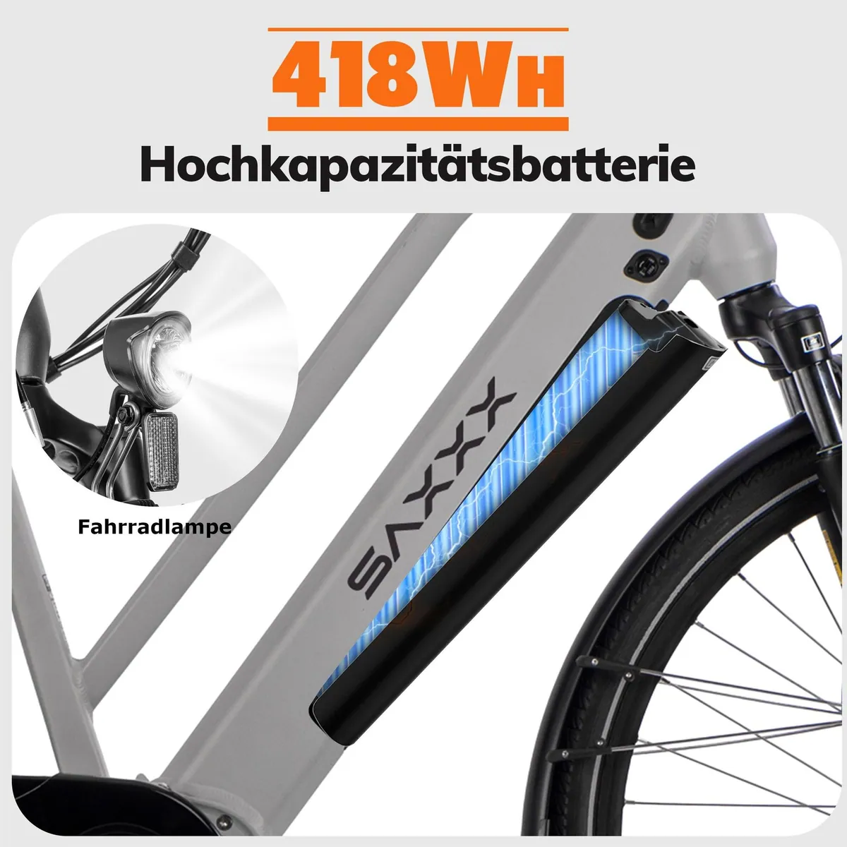 SAXXX E-Bike Cityrad 28 Zoll, 70Nm Mittelmotor, 418 Wh Akku, hydraulische Scheibenbremsen 4