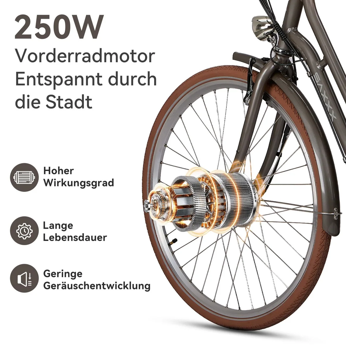 SAXXX E-Bike Cityrad 28 Zoll, bis zu 90 km Reichweite, 3-Gang Shimano Nexus Schaltung 2