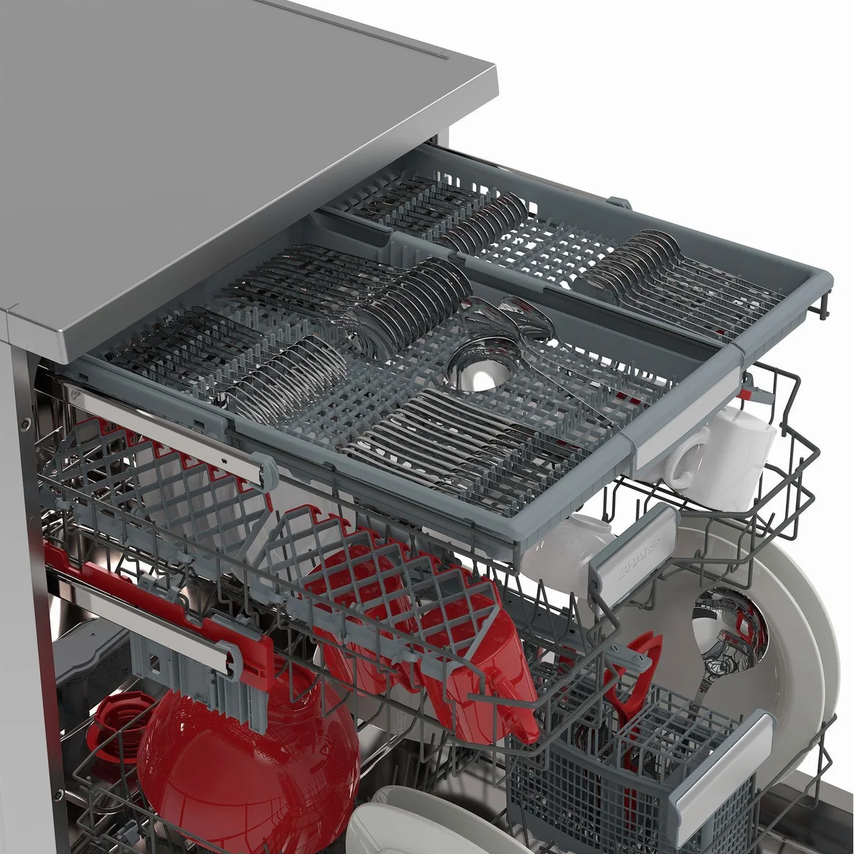 Sharp QW-NA3YF42AI-DE Standgeschirrspüler, 14 Maßgedecke, Quick 30'-Programm 5