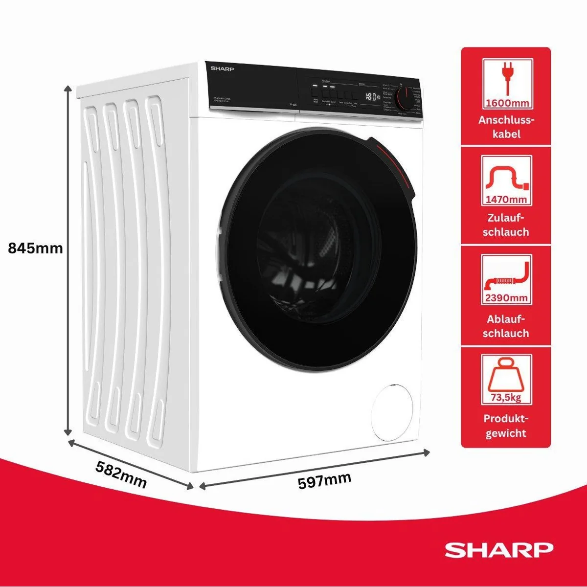 Sharp Waschmaschine ES-WNFB014CWDA-DE, 10 kg, 1400 U/min, Energieeffizienzklasse A 3