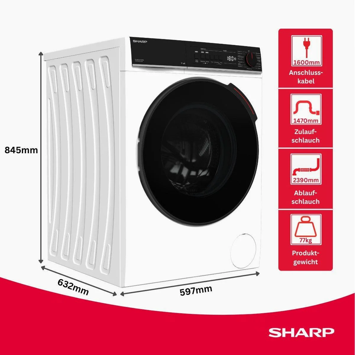 Sharp Waschmaschine ES-WNFB214CWDA-DE, 12 kg, 1400 U/min, hohe Energieeffizienz 3