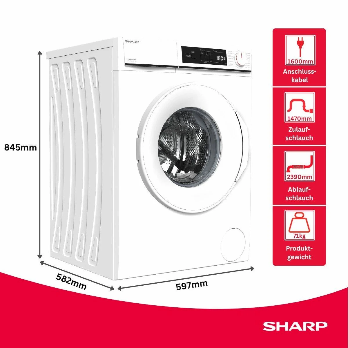 Sharp ES-NFA014WWNA-DE Waschmaschine, 10 kg, 1400 U/min, AllergySmart Technologie 3