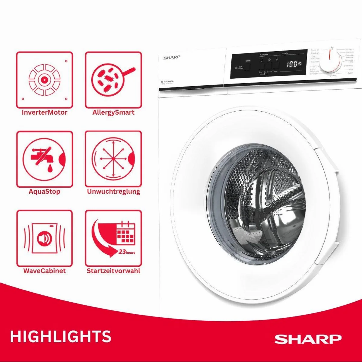 Sharp ES-NFA014WWNA-DE Waschmaschine, 10 kg, 1400 U/min, AllergySmart Technologie 4