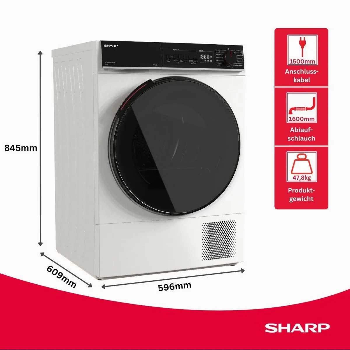 Sharp KD-WNHB0S9GWC-DE Wärmepumpentrockner, WiFi-Steuerung & 15 Programme 4
